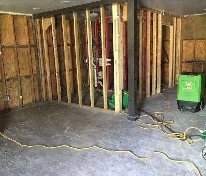 Exposed framework with SERVPRO drying equipment